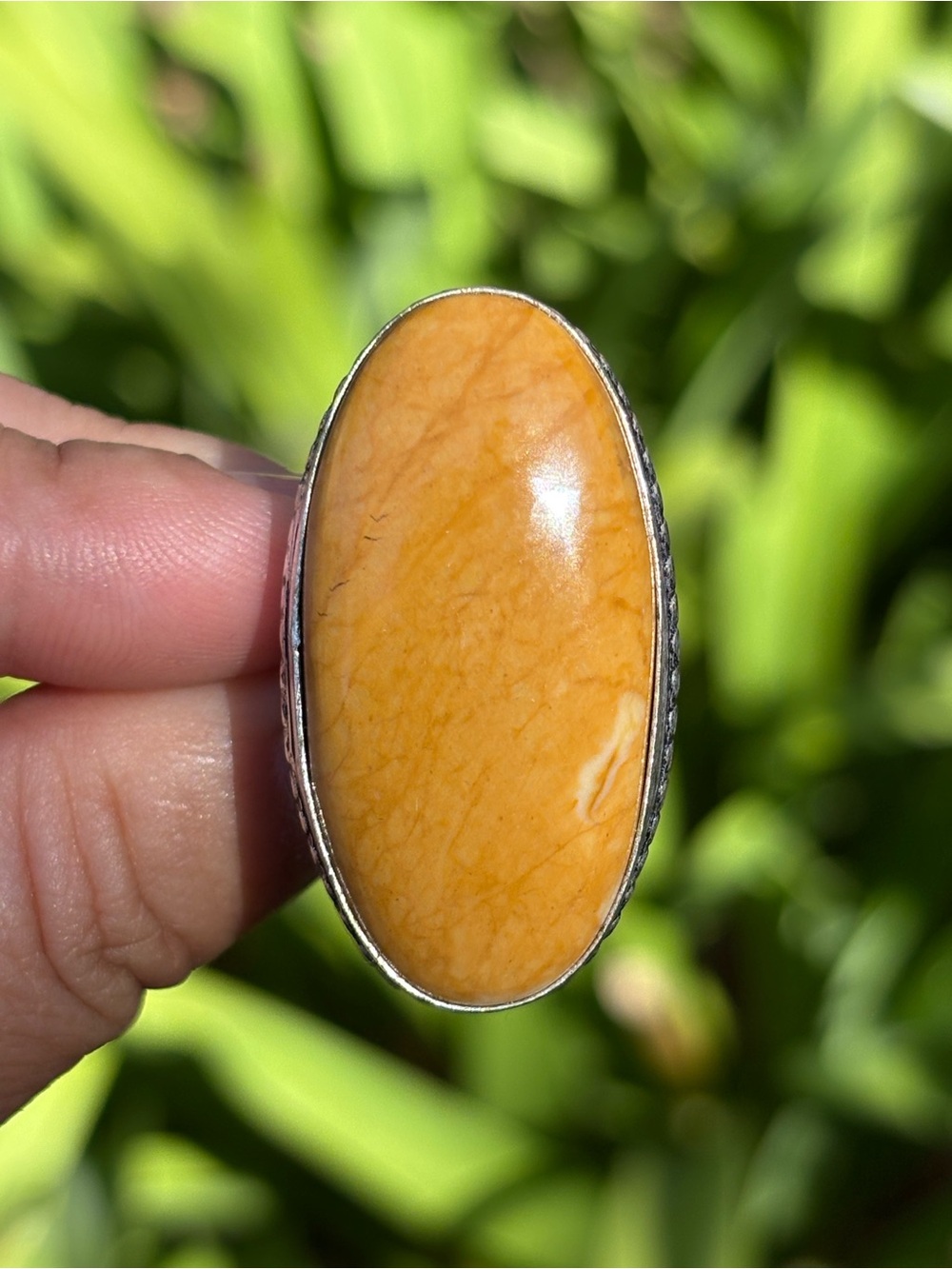 SIZE 5.5 Silver Plated Yellow Mookaite Statement Ring